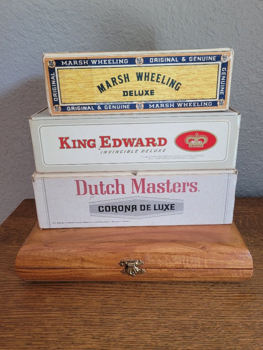 Tabacalera Wooden Cigar Box + Vintage Dutch Masters, King Edward, Marsh Wheeling